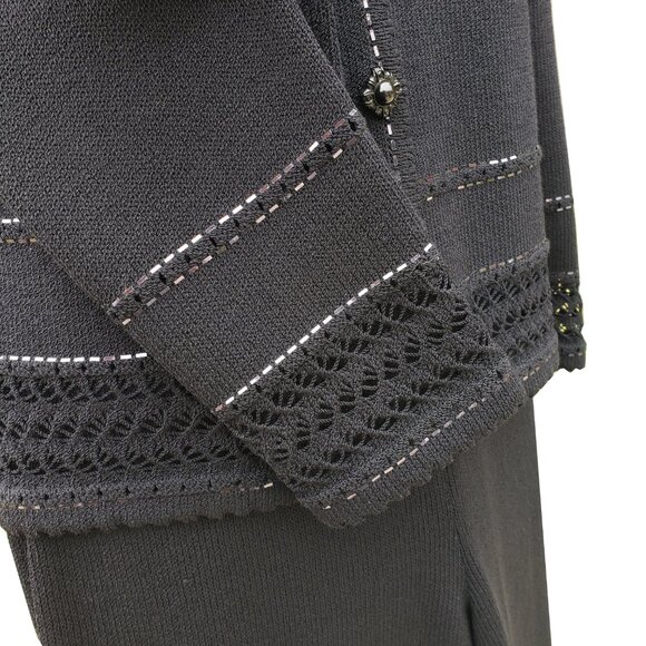 St. John Evening Pant Suit 6 Black Santana Knit Metallic Trim Wide Leg Vintage - Picture 5 of 15